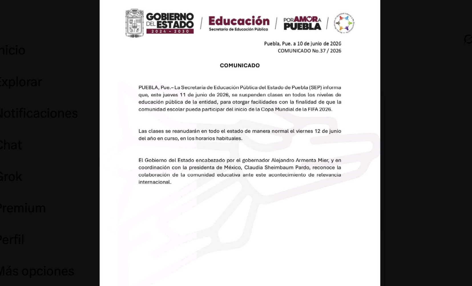 Suspensión de clases en Puebla por inicio del Mundial 2026